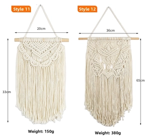 Size chart for handmade bohemian wall tapestries with cotton rope fringe and wood poles