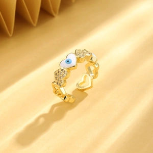 Heart Evil Eye Open Ring Copper 18K Gold Plated Zircon Enamel Adjustable Fashion Jewelry Women Accessories Gift