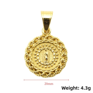 Detail of 20mm Virgin Mary medallion pendant in 18K gold plated stainless steel