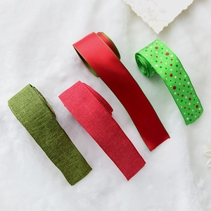 Christmas Ribbons Red Green Double Sided Cotton Linen Polyester For DIY Bows Tree Hanging Festive Holiday Decoration