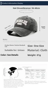 Size chart showing baseball cap dimensions including 56-60cm head circumference and 7.5cm brim