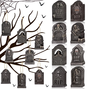 Decorazione Appesa per Festa di Halloween Lapide in Cartone RIP Teschio Pendente Horror Giardino Ornamenti da Interno Set