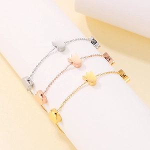 Polished titanium steel tulip pendant bracelets in gold, rose gold, and silver finishes
