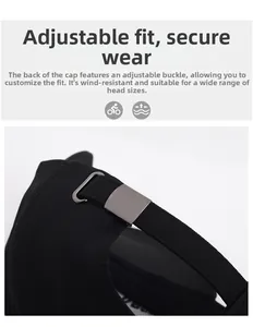 Close-up of black baseball cap featuring an adjustable metal buckle for custom sizing