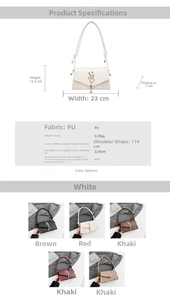 Detailed dimension chart and material specs for the minimalist women's PU crossbody bag