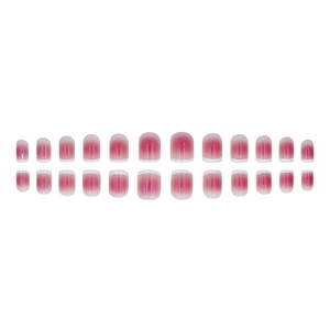 Short square press-on nails featuring rose pink gradient and French ombre design