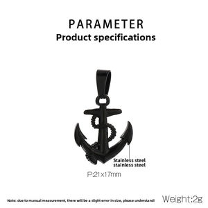Detail of matte black stainless steel anchor pendant with intricate rope texture