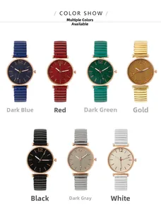 Vista dettagliata di orologi con cinturino elastico e quadrante con texture a foglia in colori
