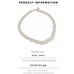 Detailed chart showing alloy and pearl material specs for layered choker necklace
