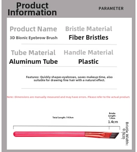 Detail view of 3D eyebrow brush dimensions with length 14.9cm and fiber bristles
