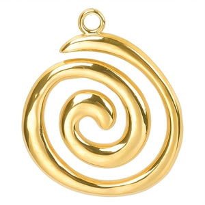 Polished 18k gold plated stainless steel spiral pendant with ring for DIY jewelry