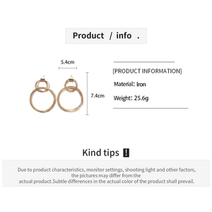 Detailed size specifications for gold geometric layered hoop earrings in iron material