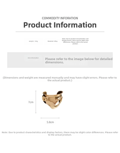 Tableau des tailles pour bracelet manchette doré géométrique montrant 7cm par 5,8cm