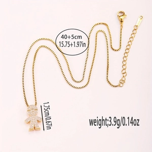 Gold plated stainless steel boy pendant necklace with sparkling cubic zirconia pavé setting