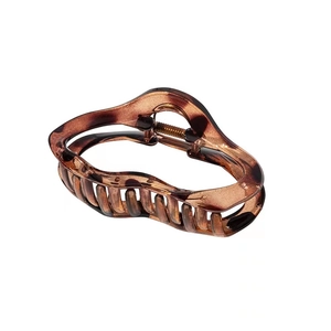 Minimalist amber tortoise shell hair claw clip with a hollow cloud design on a white background