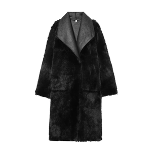 Women Long Faux Fur Coat Winter Shearling Style Reversible Jacket Lapel Collar Streetwear Outwear Brown Black