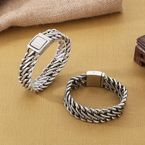 Retro antique silver braided square cuban chain bracelet in stainless steel for men