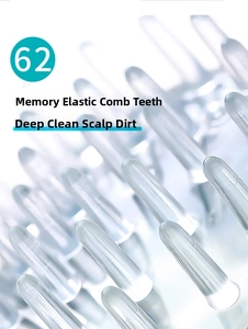 Macro detail of silicone massage hair brush with 62 flexible teeth for deep scalp cleaning