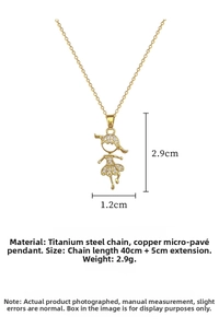 Detailed view of ballet girl pendant size 2.9x1.2cm on titanium steel chain necklace