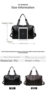 Detailed size information and specifications for the large PU leather travel duffle bag