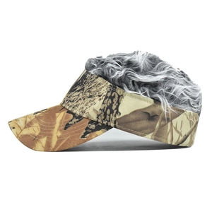 Camouflage baseball cap with gray curly hair wig for men and women outdoor golf style