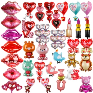 Valentine's Day Aluminum Foil Balloon Teddy Bear Heart Love Letter Lipstick Shaped Party Decorations Wedding Birthday Anniversary Decor