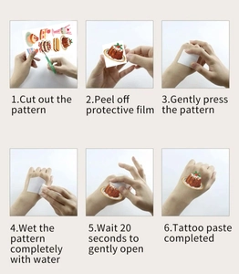 Detailed 6-step application guide for waterproof cartoon dessert tattoo stickers