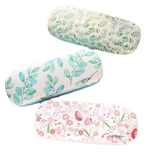 Portable floral glasses cases with leaf and tulip patterns on durable hard shells