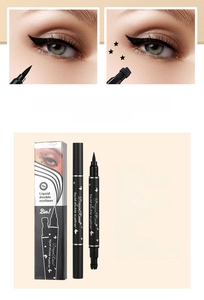 Detailed product information sheet for the double-ended star stamp liquid eyeliner pen