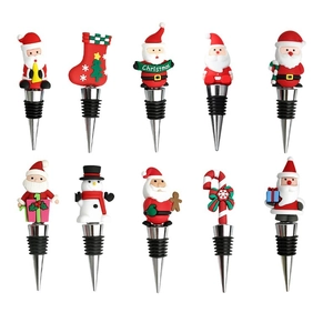 Matrix view of PVC Christmas wine stoppers featuring Santa, snowmen and festive designs