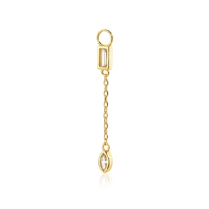 Elegant gold S925 sterling silver drop earring with colorful rectangular zircon and fine chain