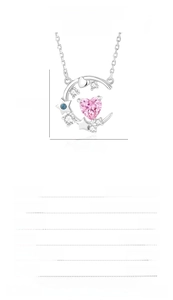 Detailed size specifications of S925 silver moon and pink heart zircon necklace
