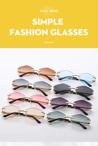 Collection of rimless diamond-cut sunglasses in multiple colors with golden metal frames