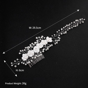 Detail of handmade bridal hair comb with pearls and crystals measuring 29.5cm wide