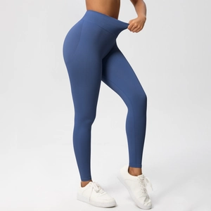 Nahtlose Yoga-Hose mit hoher Taille in Dunkelblau, hohe Elastizität und Bauchkontrolle