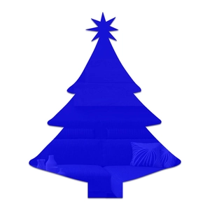 Detail of blue acrylic mirror wall sticker in a Christmas tree shape with star on top