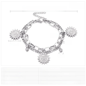 Detailed size specifications for a double-layer stainless steel sun pendant bracelet