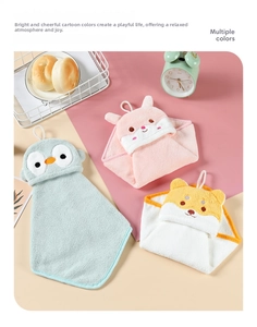 Hanging coral velvet hand towels in cute penguin, rabbit, and shiba inu animal shapes