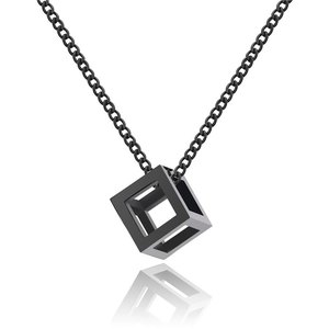 Men Hollow Cube Pendant Necklace Titanium Steel Geometric Box Chain Hip Hop Minimalist Jewelry