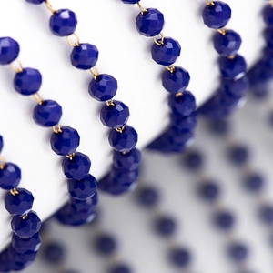 Blue faceted crystal bead chain with gold stainless steel links for DIY jewelry making