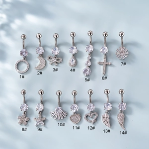 Bauchnabelpiercing Aus Edelstahl Mit Kupfer Zirkonia Anhänger Herz Mond Blume Piercing Körperschmuck Für Damen