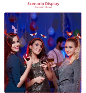 Three women at a party wearing glittery heart and wing headbands for Valentine's Day