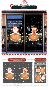 Detail view of Santa and reindeer Christmas window stickers with specific dimensions