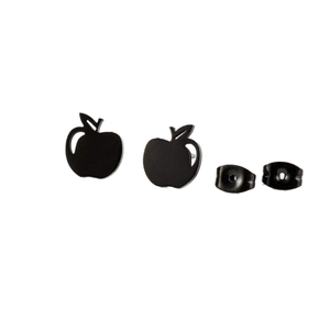 Minimalist matte black stainless steel apple-shaped stud earrings for sports fans