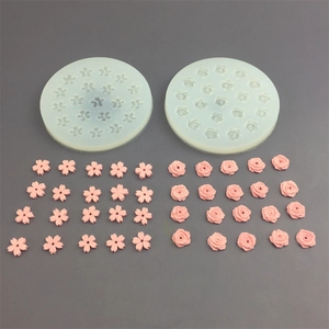 Silicone flower molds for cherry blossom and rose shapes with pink resin flower crafts