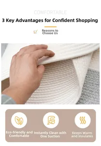 Detail of handwoven oval floor mat showing thick cotton rope texture and anti-slip backing
