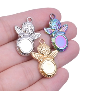 Colgantes de ángel en acero inoxidable de tres colores con base DIY para collares