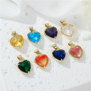Pendente Forma Cuore Ottone Placcato Oro 14K Zirconia Colorato DIY Creazione Gioielli Collana Orecchini Dolce Elegante Charms