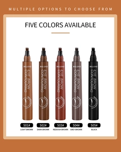 Waterproof four-tip eyebrow pens shown in five versatile shades from light brown to black