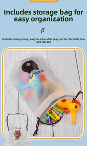 Frosted storage bag for magnetic woodpecker toy with brown bear print and game accessories
